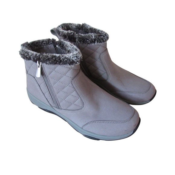 Easy Spirit Vance Ankle Boot Booties 9.5 Gray Quilted Side Zip Faux Fur Winter - Picture 9 of 11